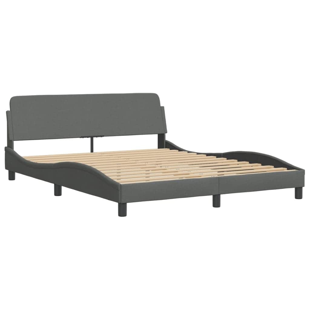Queen Size Fabric Bed Frame with Headboard Dark Grey\Black
