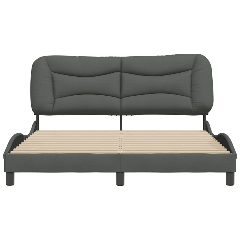 Queen Size Fabric Bed Frame with Headboard Dark Grey\Black