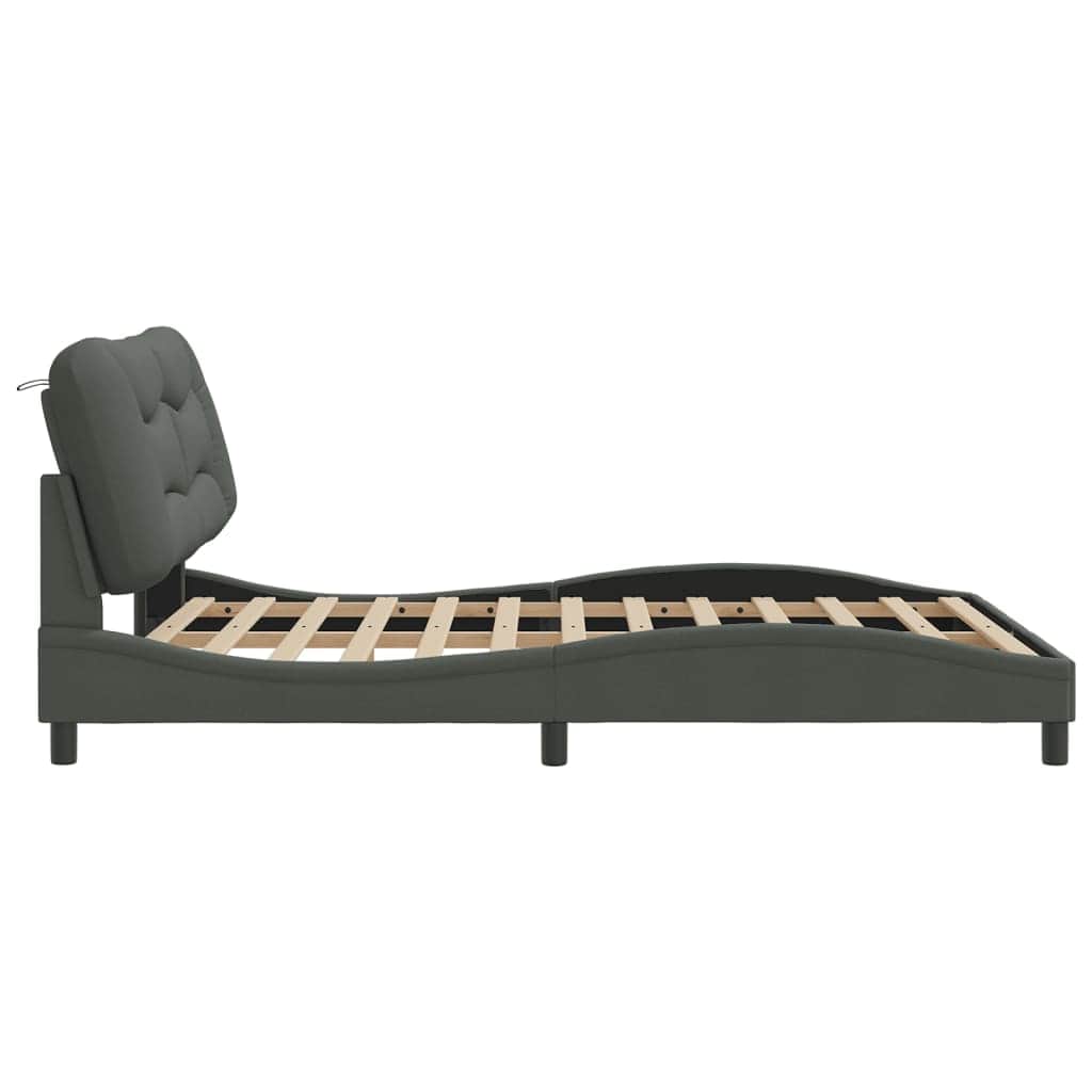 Queen Size Fabric Bed Frame with Headboard Dark Grey\Black