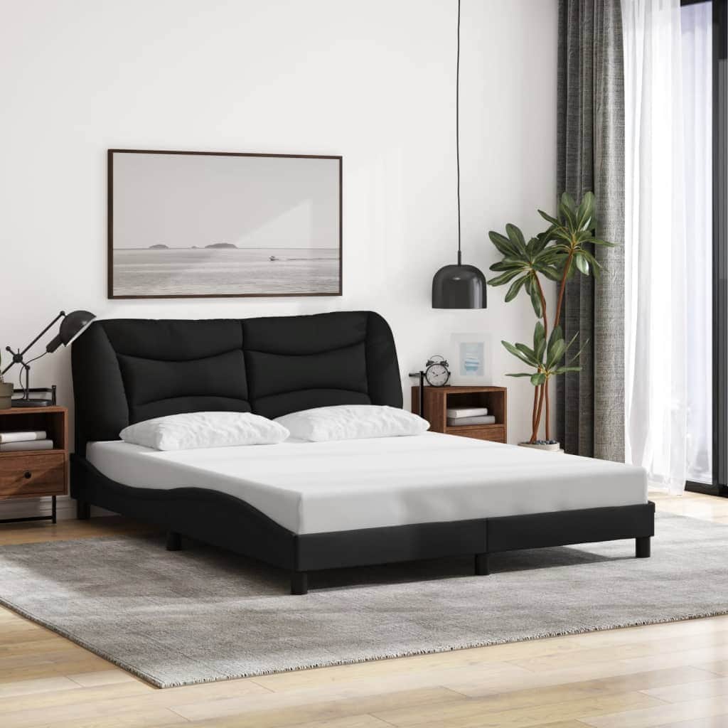 Queen Size Fabric Bed Frame with LED Lights Black/Grey
