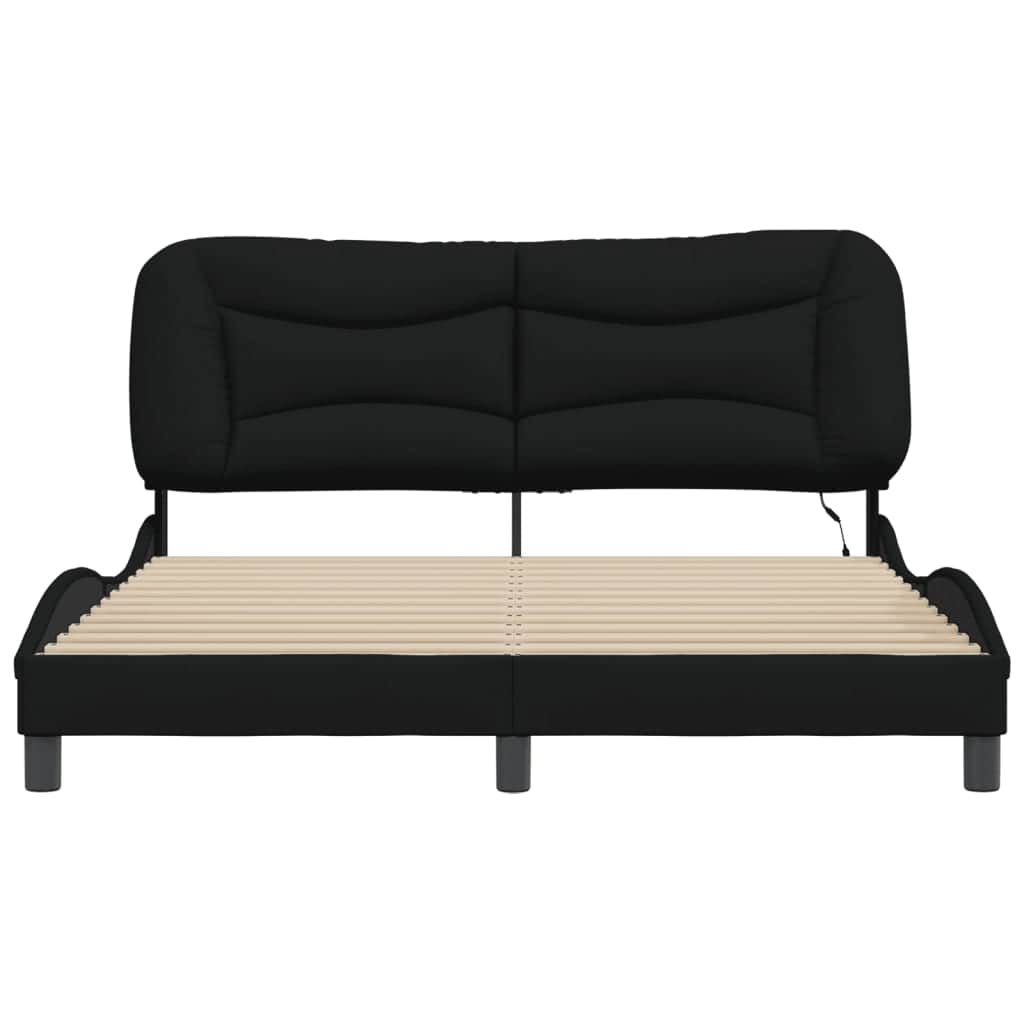 Queen Size Fabric Bed Frame with LED Lights Black/Grey