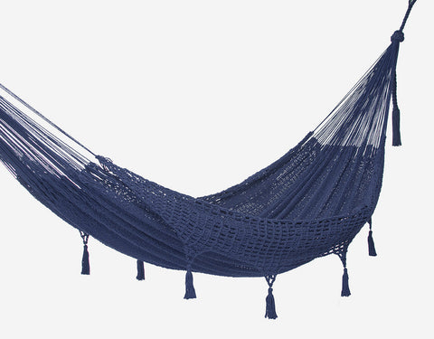 Queen Size Outdoor Cotton Mexican Hammock In Blue