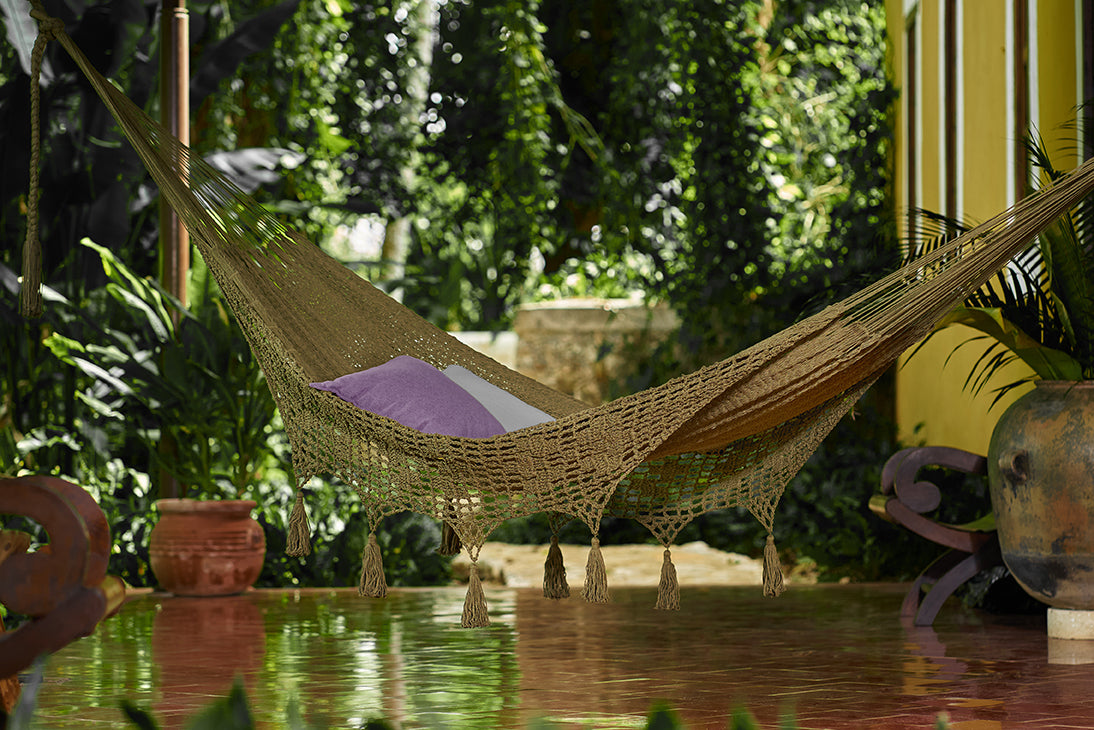 Queen Size Outdoor Cotton Mexican Hammock In Cedar