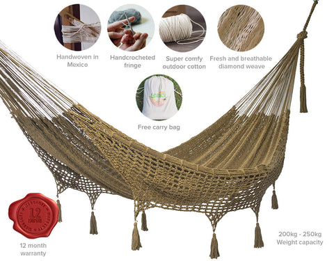 Queen Size Outdoor Cotton Mexican Hammock In Cedar