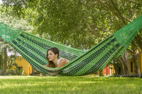 Queen Size Outdoor Cotton Mexican Hammock in Jardin Colour