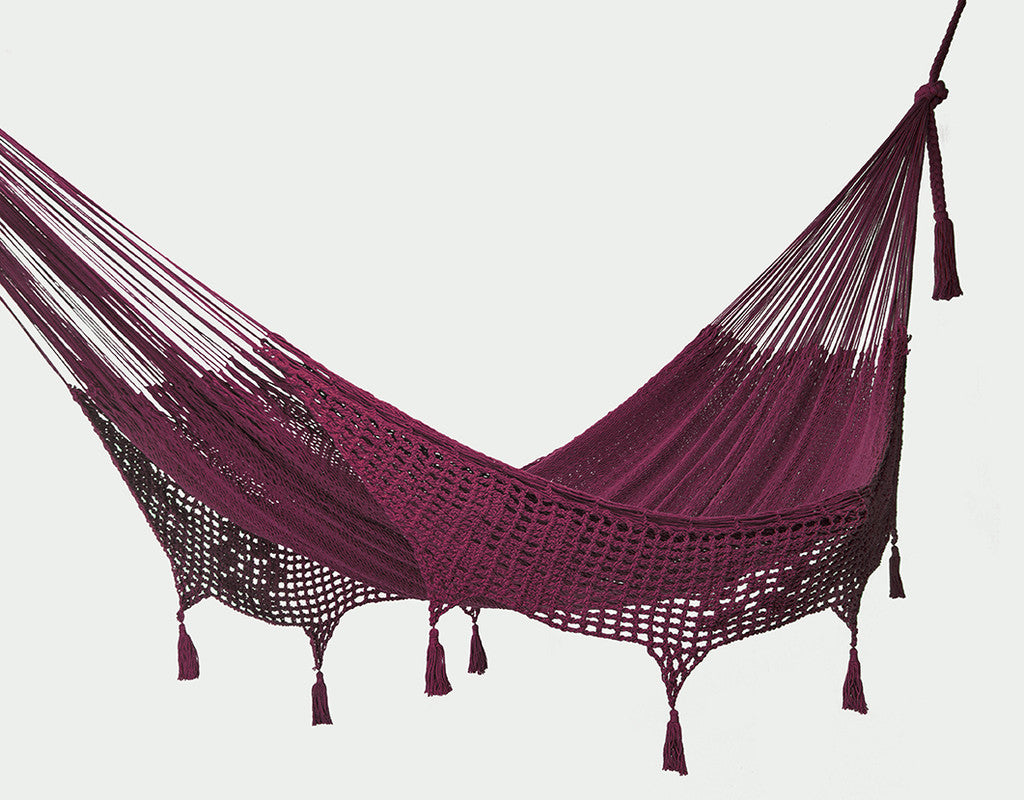 Queen Size Outdoor Cotton Mexican Hammock In Maroon