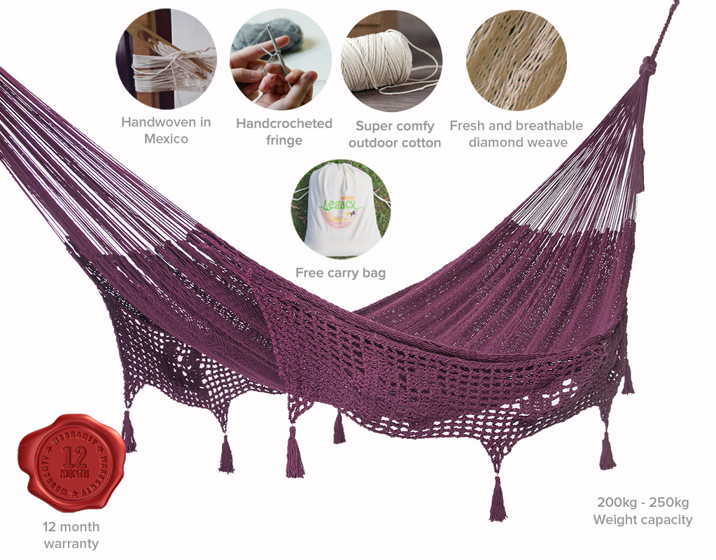 Queen Size Outdoor Cotton Mexican Hammock In Maroon