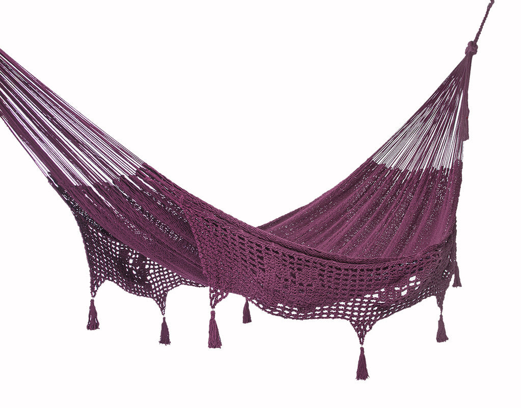Queen Size Outdoor Cotton Mexican Hammock In Maroon