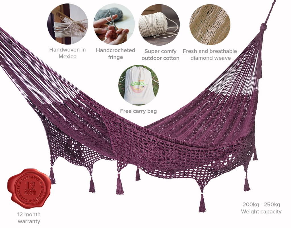 Outdoor Undercover Cotton Hammock Queen Size Maroon, Hammocks & Accessories