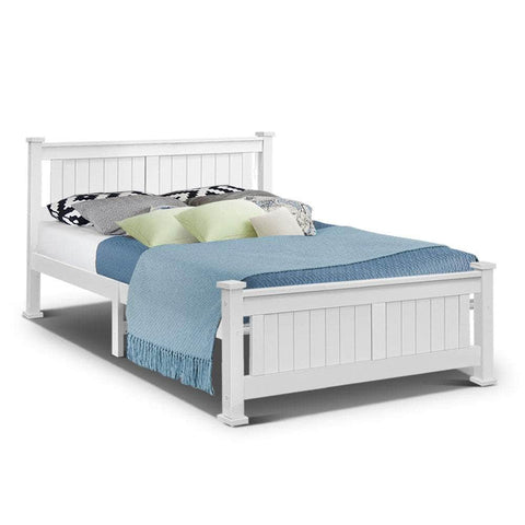 Bed Frame Queen Size Wooden White Rio