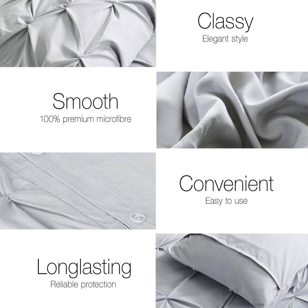 Quilt Cover Set Diamond Pinch Grey Queen