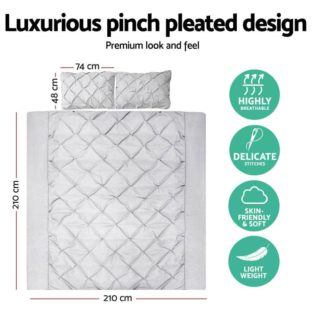Quilt Cover Set Diamond Pinch Grey Queen