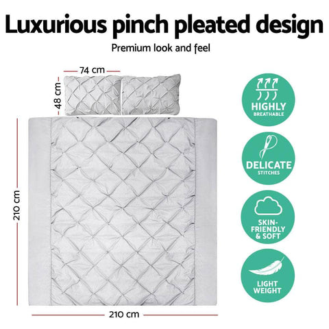 Quilt Cover Set Diamond Pinch Grey Queen
