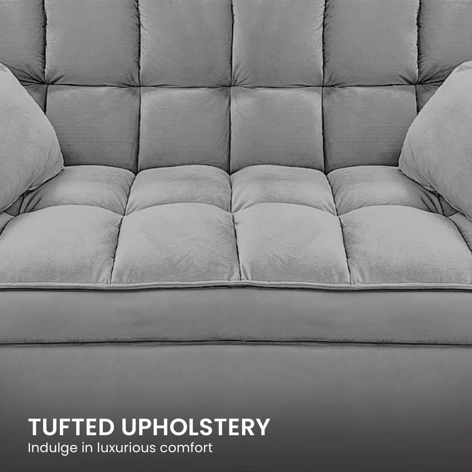 Quincy 2-Seater Velvet Sofa Bed Dark Grey Wooden Frame Tufted Design