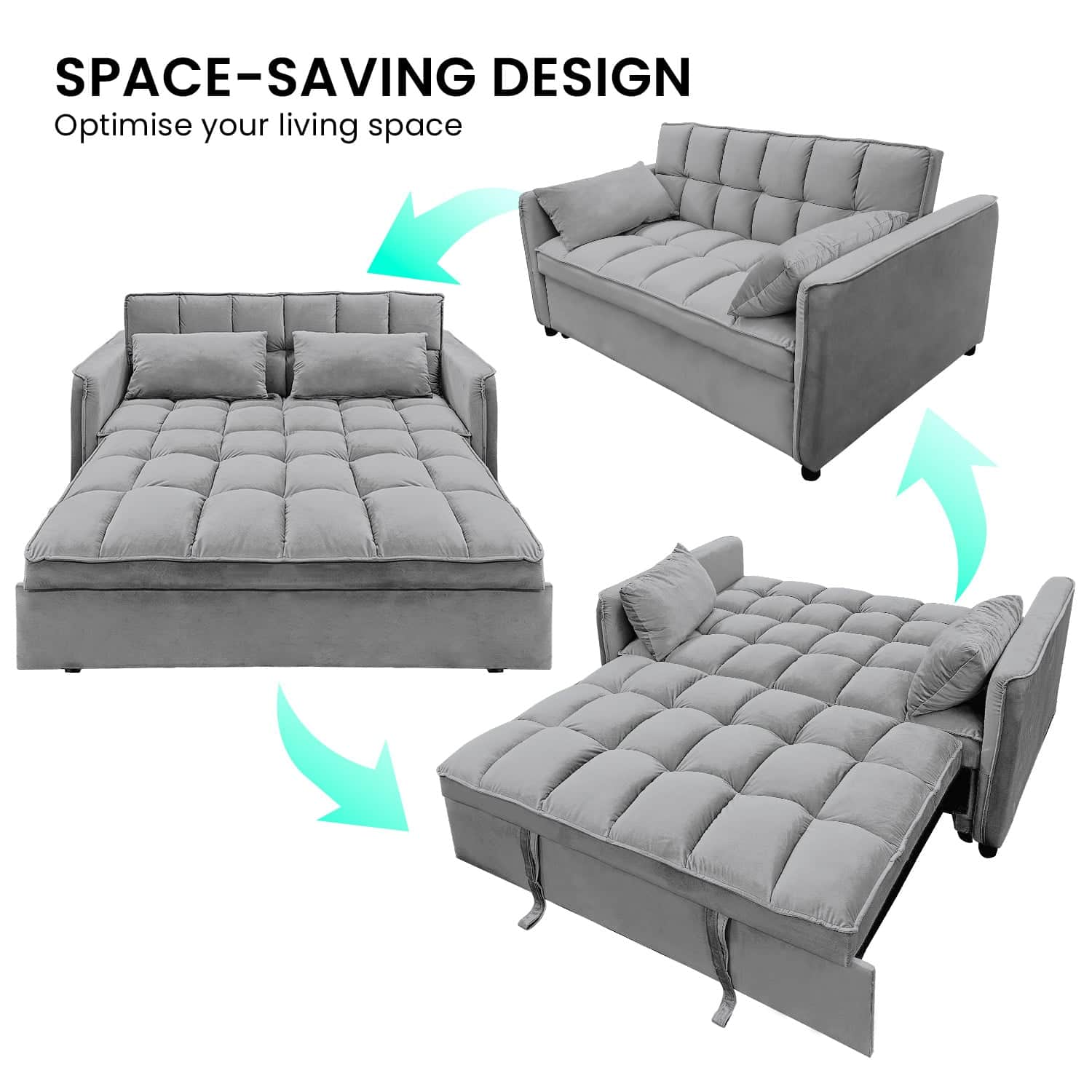 Quincy 2-Seater Velvet Sofa Bed Dark Grey Wooden Frame Tufted Design