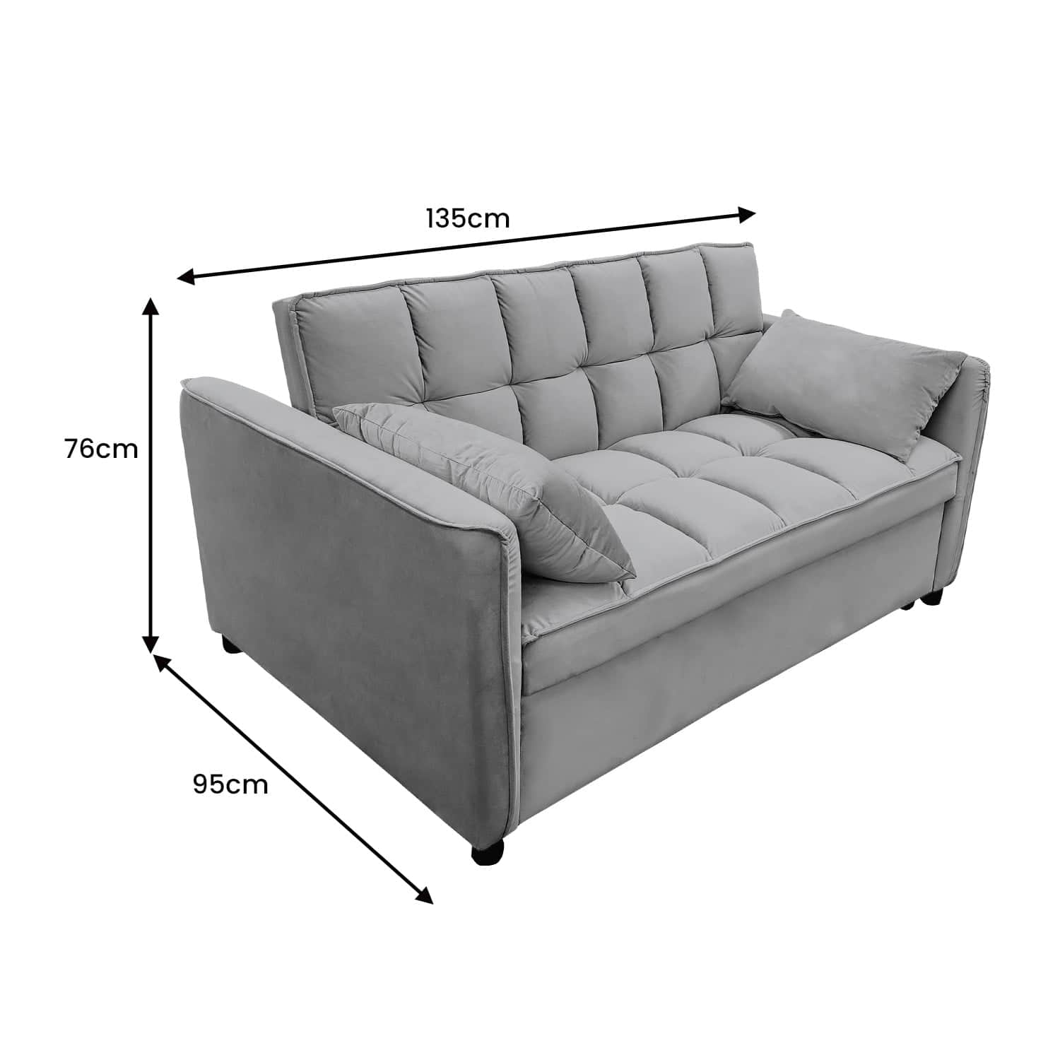 Quincy 2-Seater Velvet Sofa Bed Dark Grey Wooden Frame Tufted Design