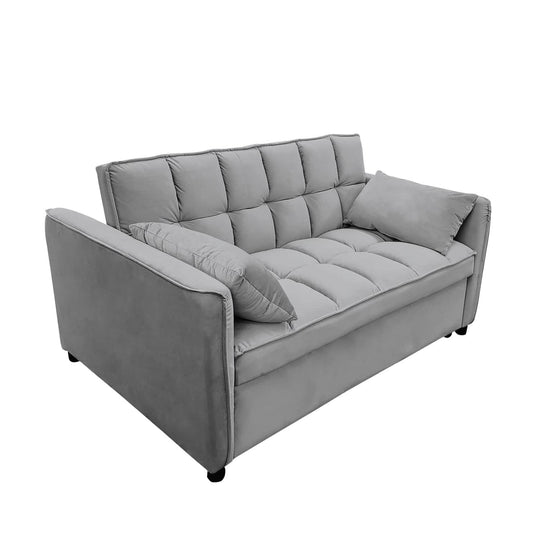 2-Seater Velvet Sofa Bed Dark Grey Wooden Frame Tufted