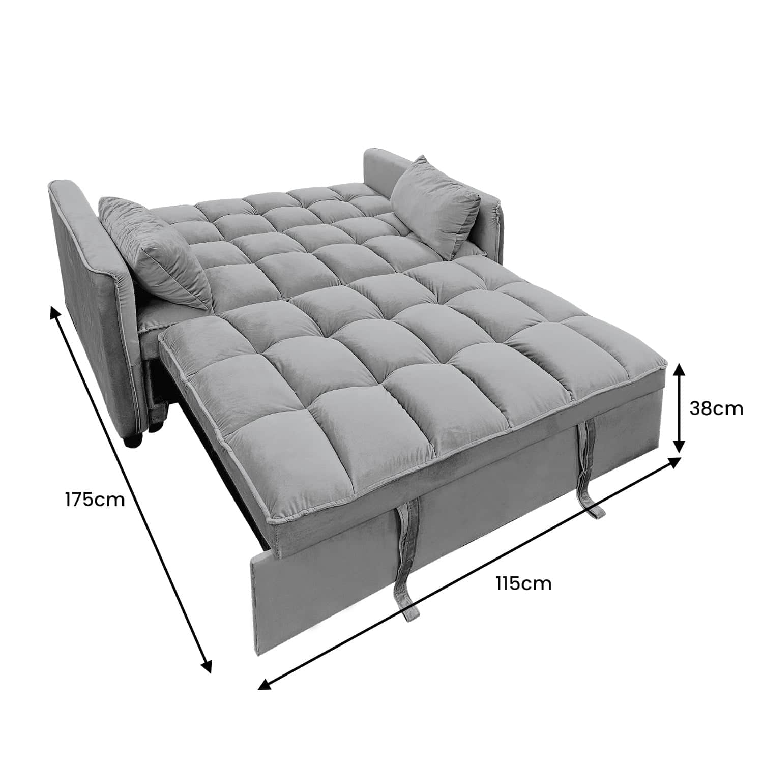 Quincy 2-Seater Velvet Sofa Bed Dark Grey Wooden Frame Tufted Design