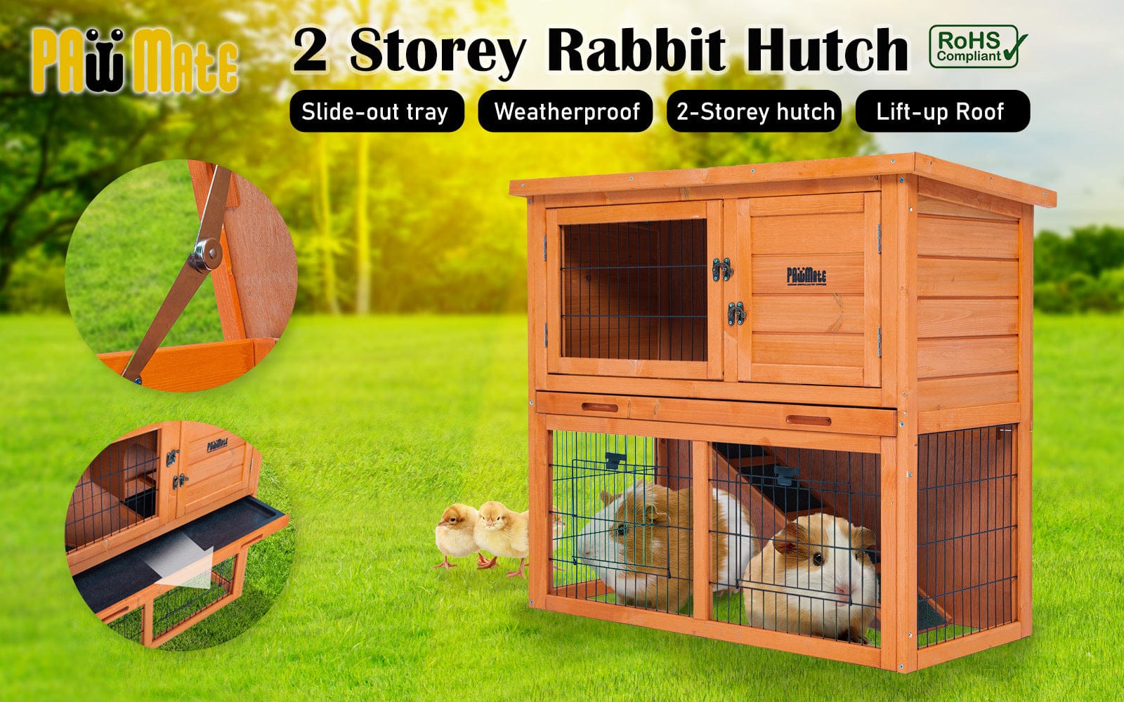 Rabbit Hutch Chicken Coop 92 x 45 x 82cm 2 Storey Cage Run Aria with 82Cm