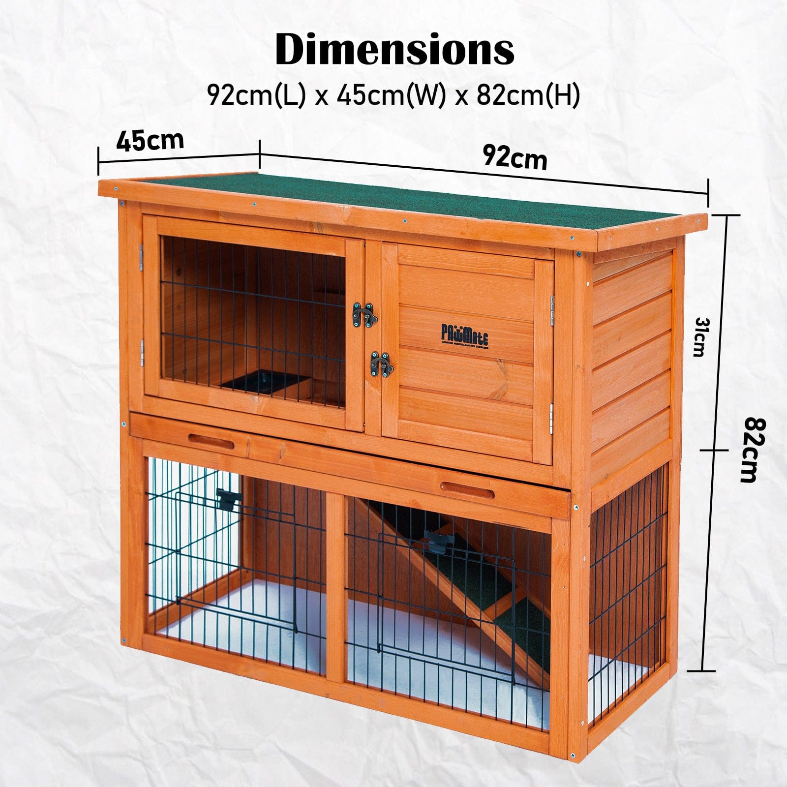 Rabbit Hutch Chicken Coop 92 x 45 x 82cm 2 Storey Cage Run Aria - Coop & Hutch Accessories