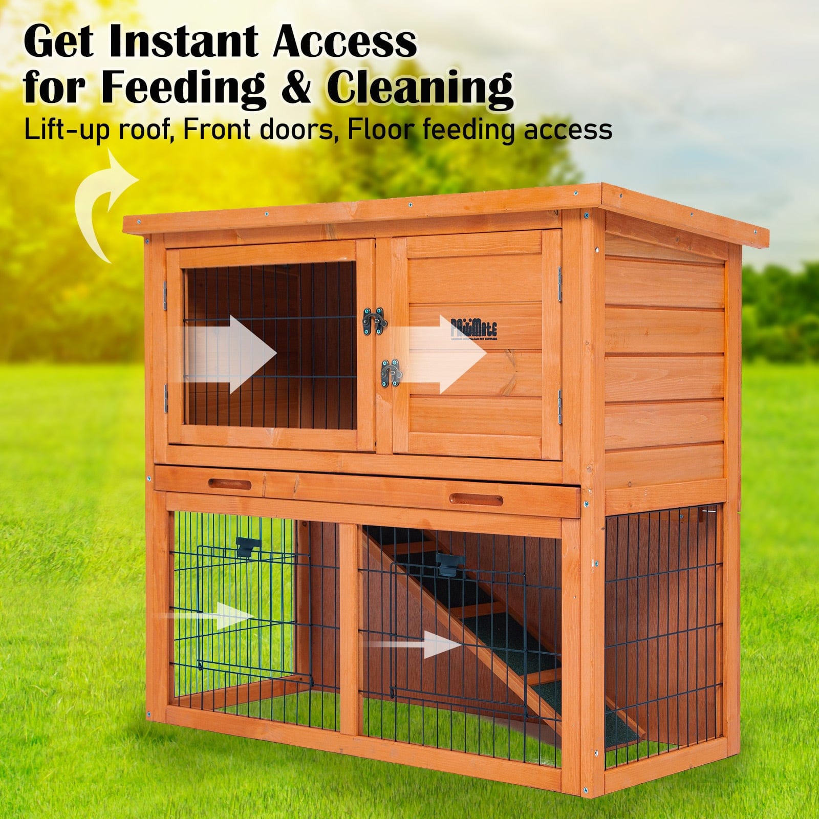 Rabbit Hutch Chicken Coop 92 x 45 x 82cm 2 Storey Cage Run Aria with 82Cm - photo 18