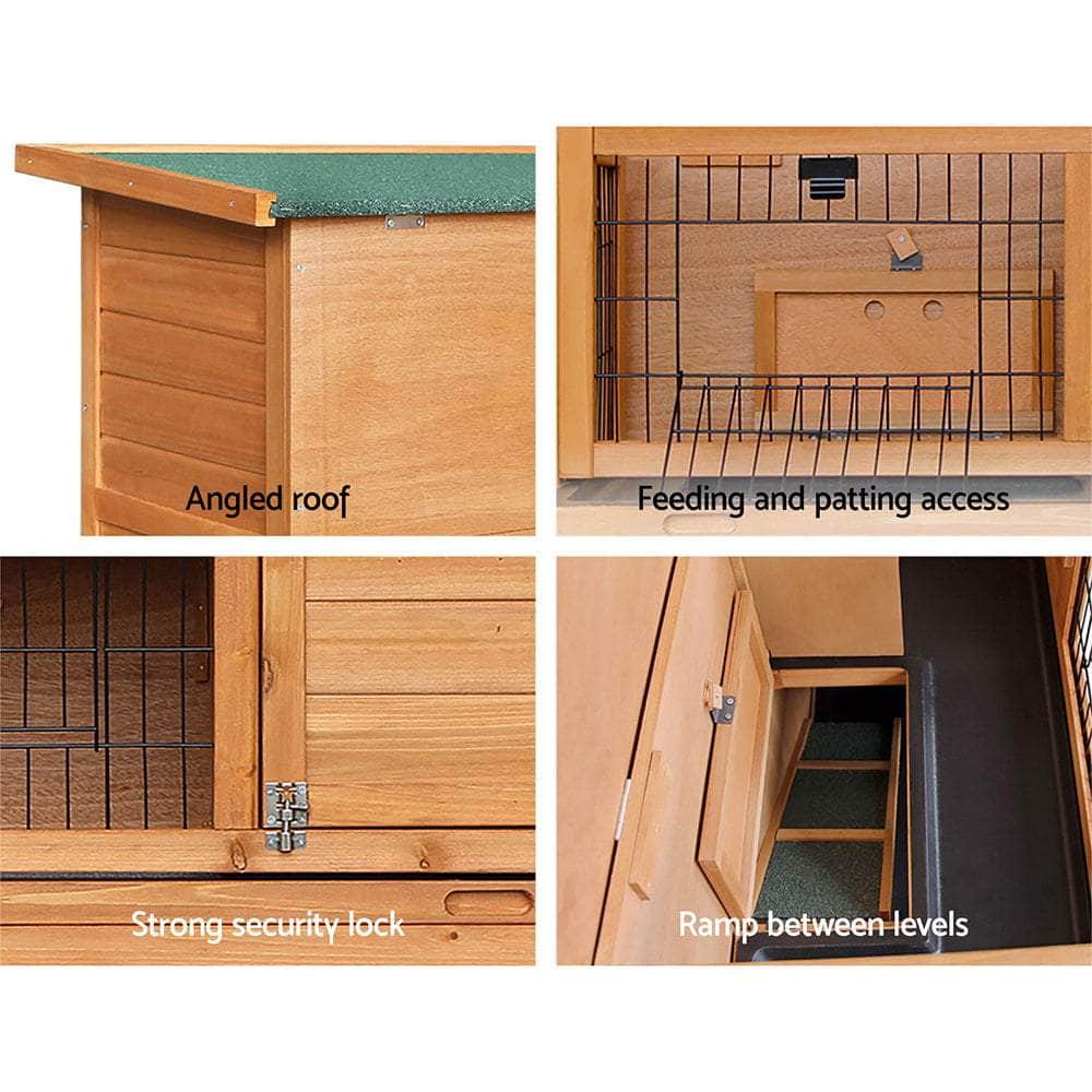 Rabbit Hutch & Chicken Coop - 91.5x45x82cm Wooden House with Large Run Cage