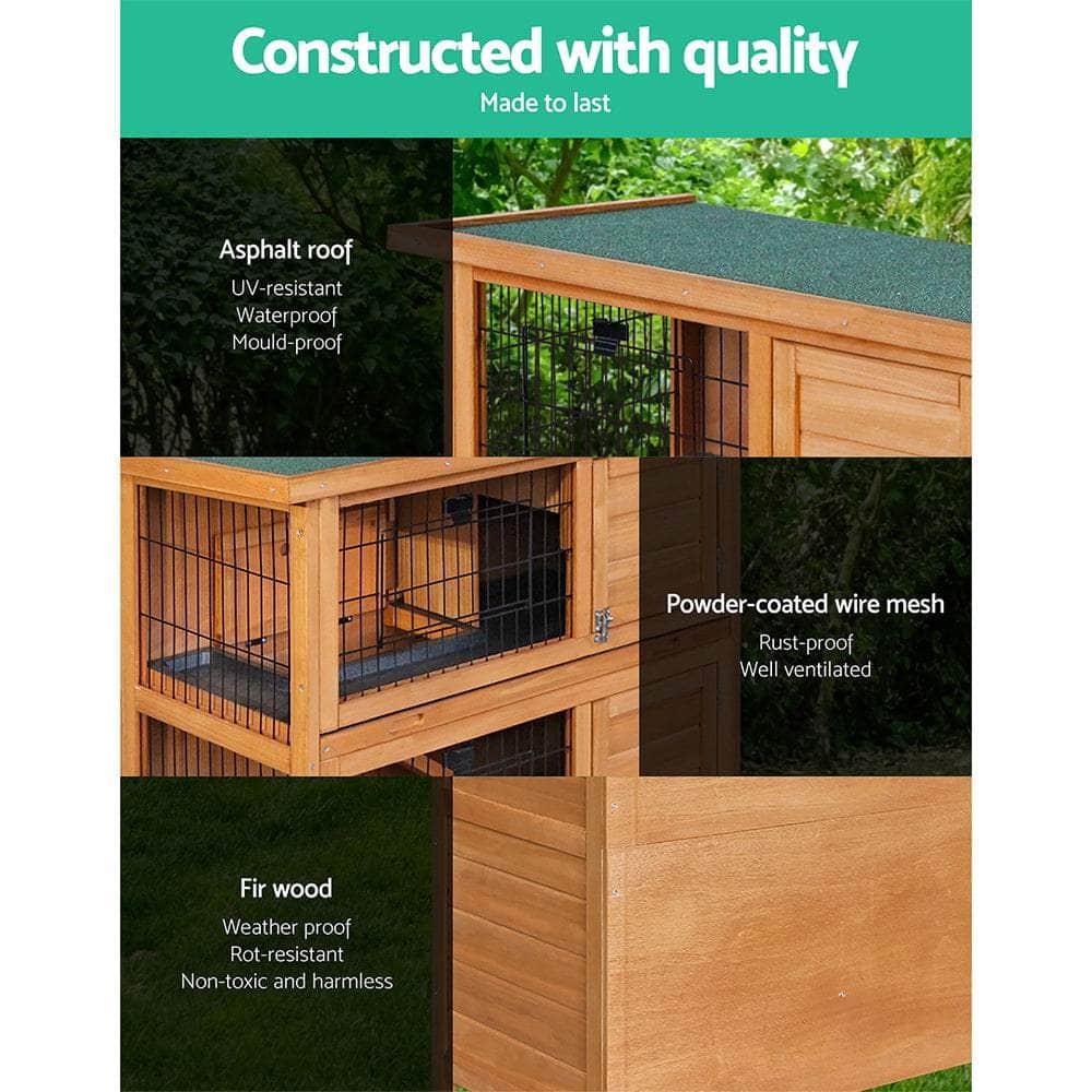 Rabbit Hutch & Chicken Coop - 91.5x45x82cm Wooden House with Large Run Cage
