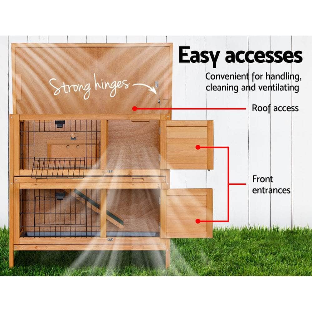 Rabbit Hutch & Chicken Coop - 91.5x45x82cm Wooden House with Large Run Cage