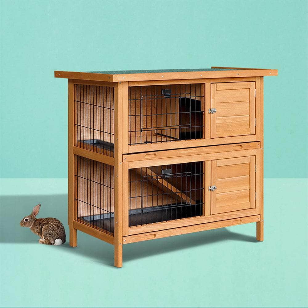 Rabbit Hutch & Chicken Coop - 91.5x45x82cm Wooden House with Large Run Cage