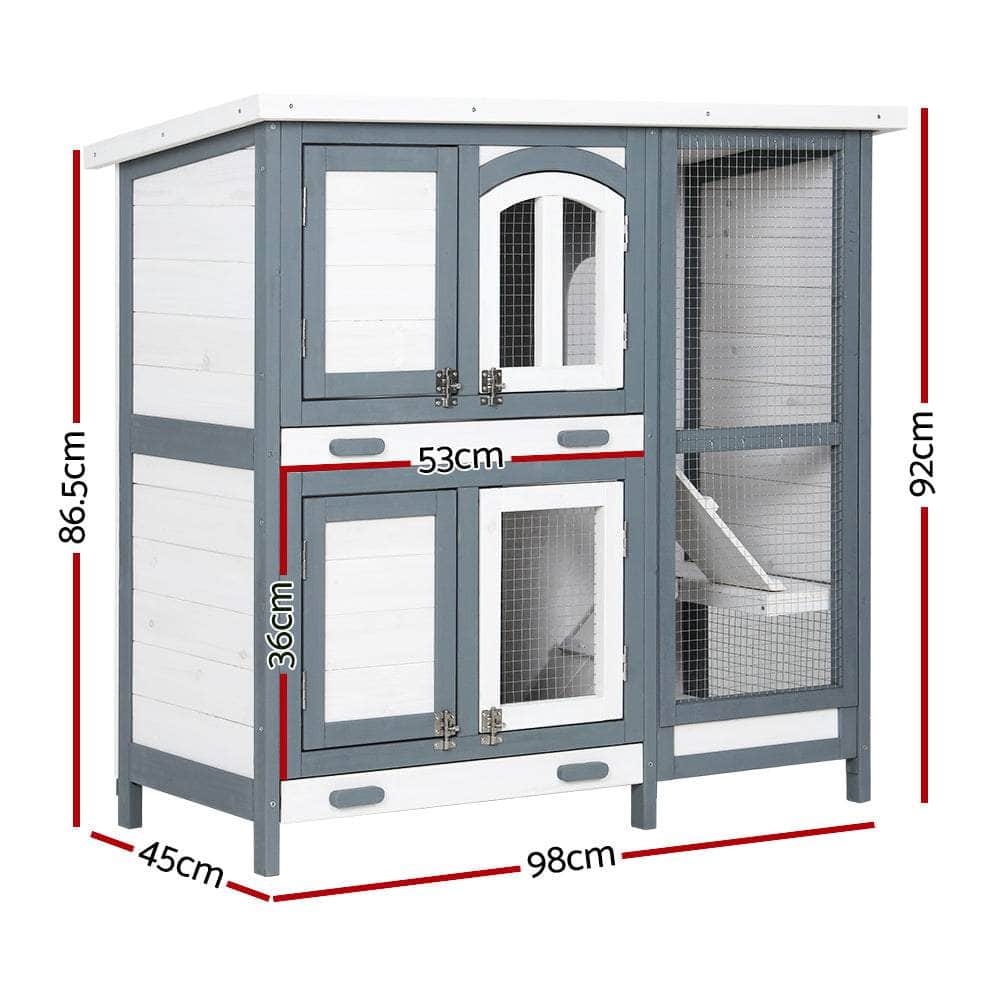 Rabbit Hutch Chicken Coop 98cm x 45cm x 92cm Large Wooden House Run Cage Outdoor