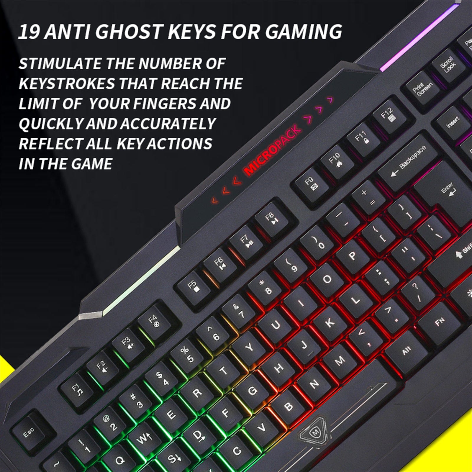 Rainbow Backlit Gaming Keyboard 19 Game Anti Ghosting Keys USB 2.0 Interface AU