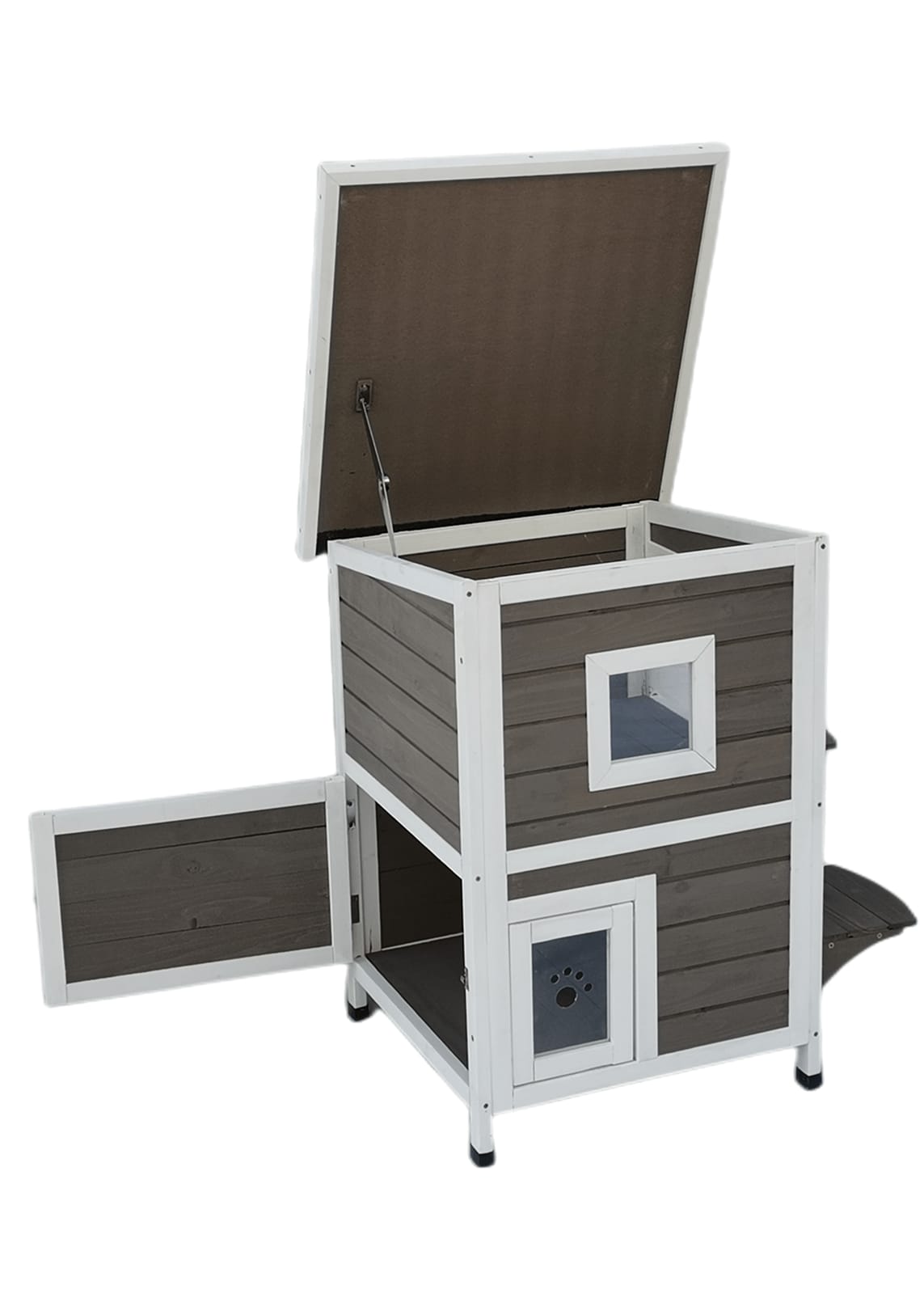 2 Story Cat Shelter Condo with Escape Door Rainproof Kitty House | Cat Furniture - photo 6