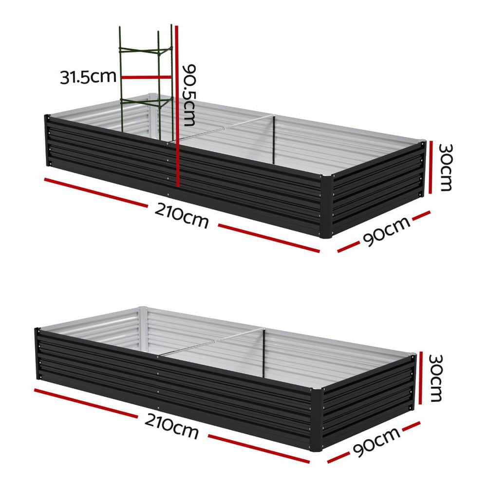 Raised Garden Bed 2 Pcs 210x90cm Planter Box Container Galvanised Metal Outdoor
