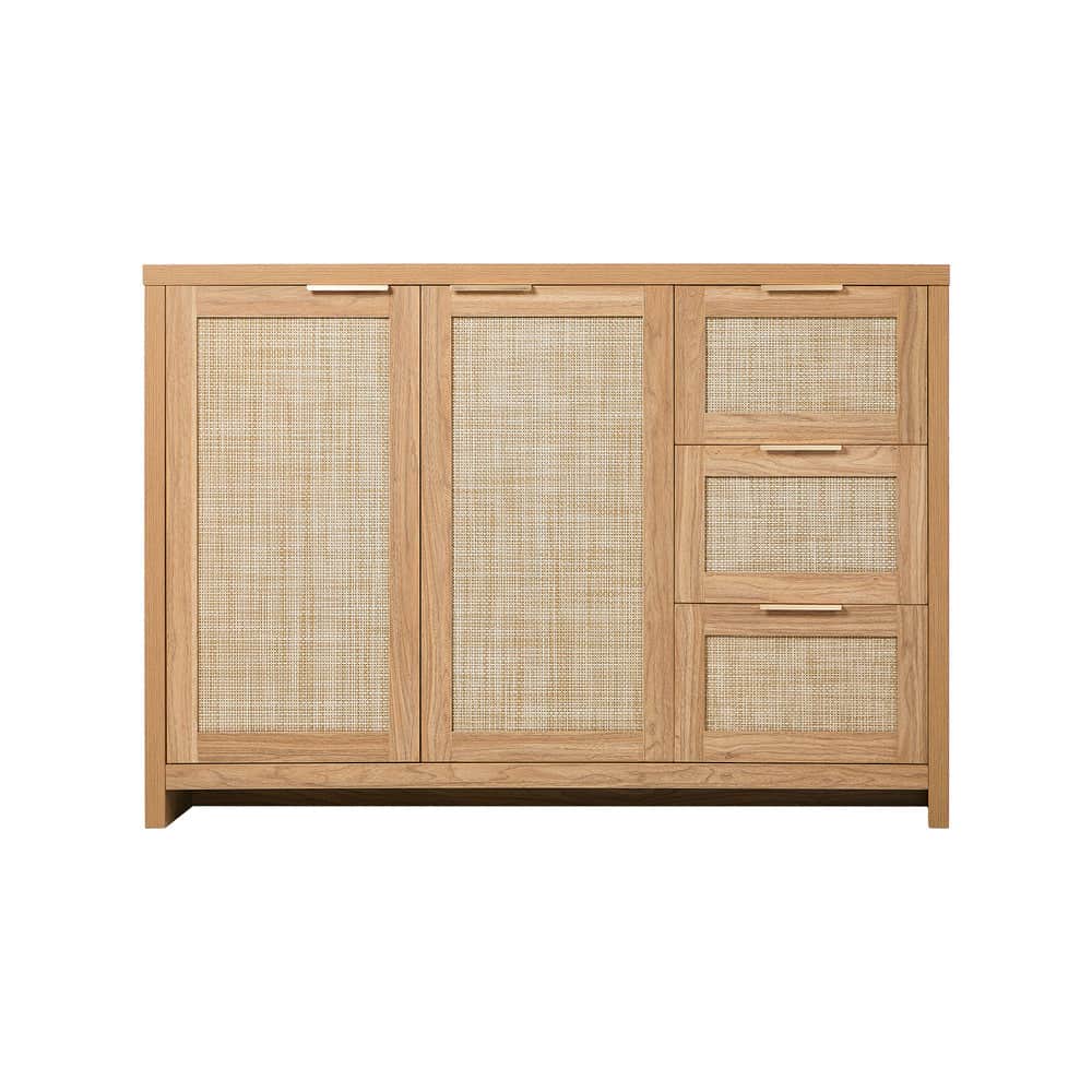 Rattan Buffet Sideboard Cabinet with 3 Drawers Hallway Storage Table