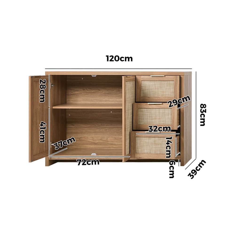 Rattan Buffet Sideboard Cabinet with 3 Drawers Hallway Storage Table