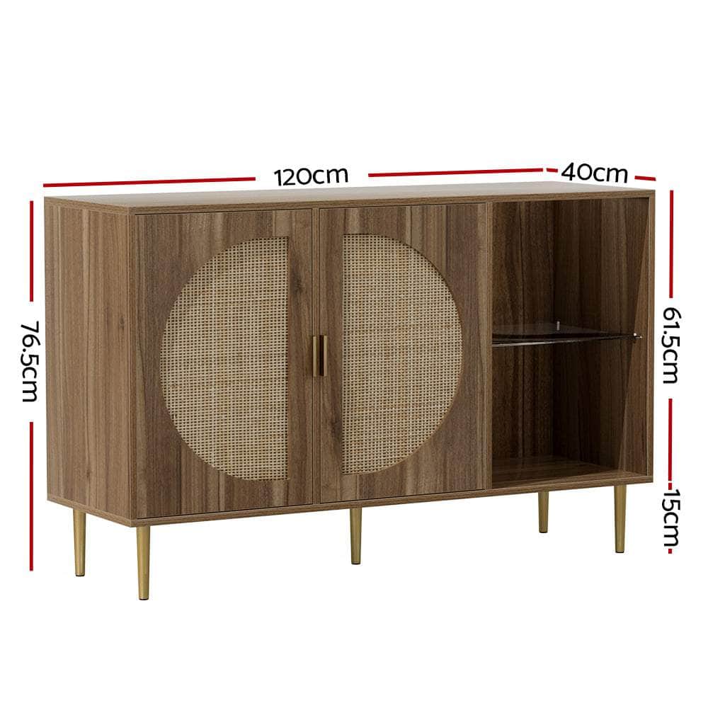 Rattan Buffet Sideboard with Display Shelves for Kitchen Storage