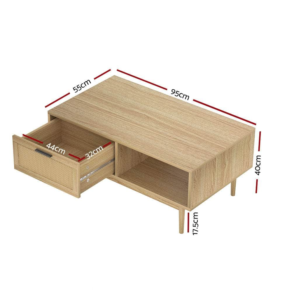 Rattan Coffee Table With Storage Drawers Shelf Modern Wooden Tables