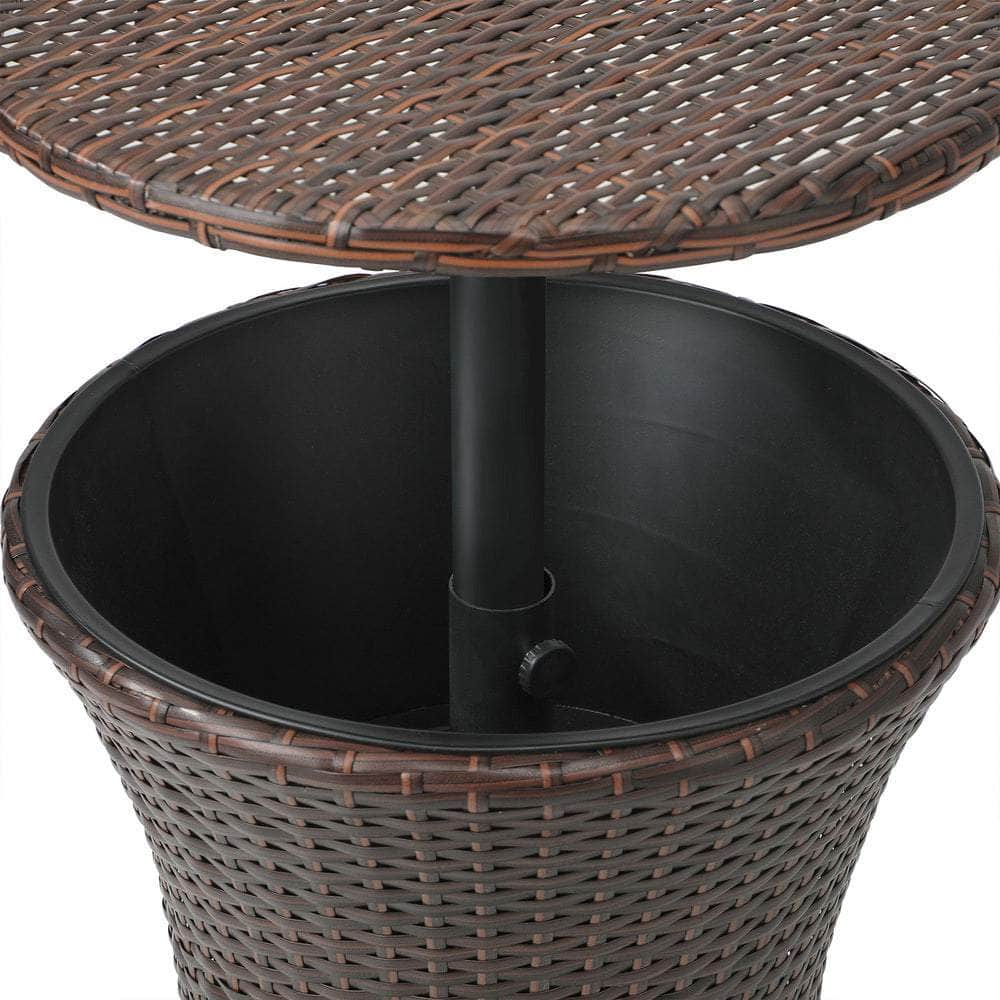 Rattan Cooler Ice Bucket Table Storage Black/Brown