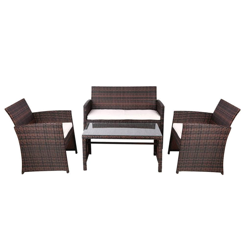 Rattan Furniture Outdoor Lounge Setting Wicker Dining Set W/Storage Cover Brown