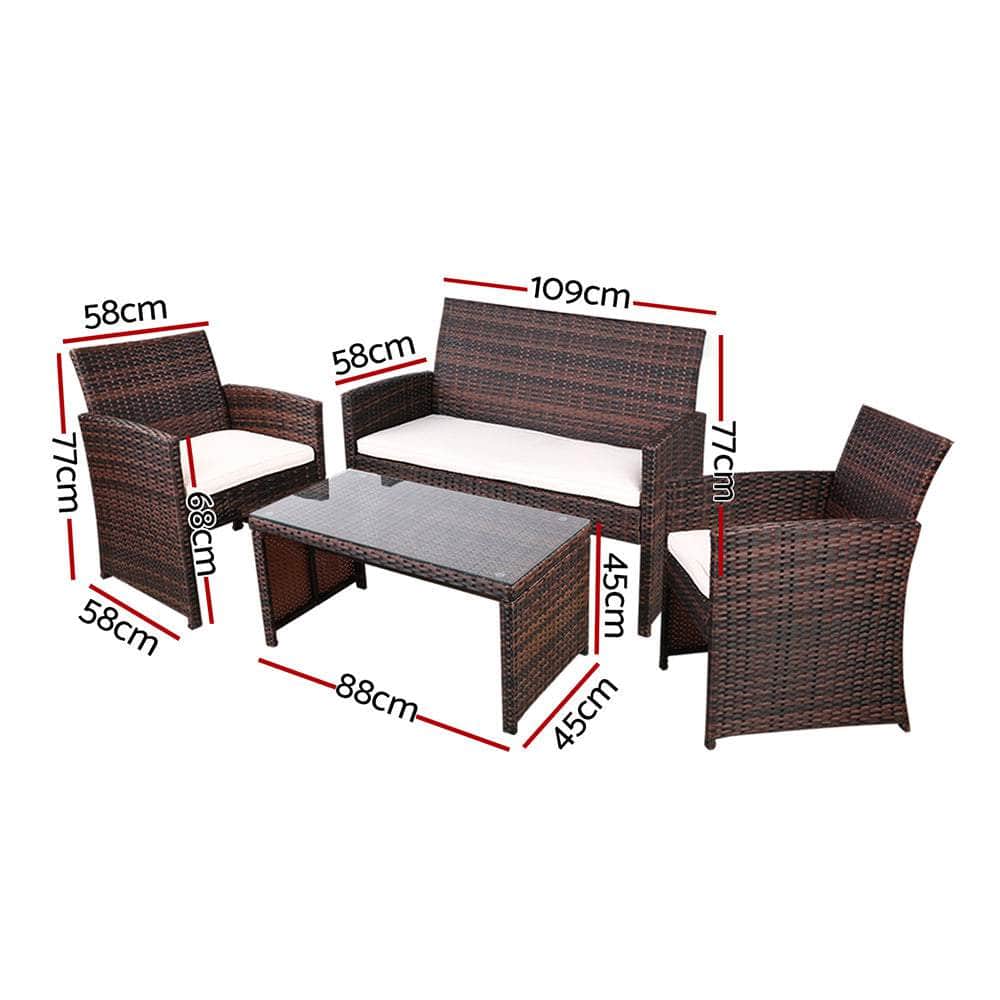 Rattan Furniture Outdoor Lounge Setting Wicker Dining Set W/Storage Cover Brown