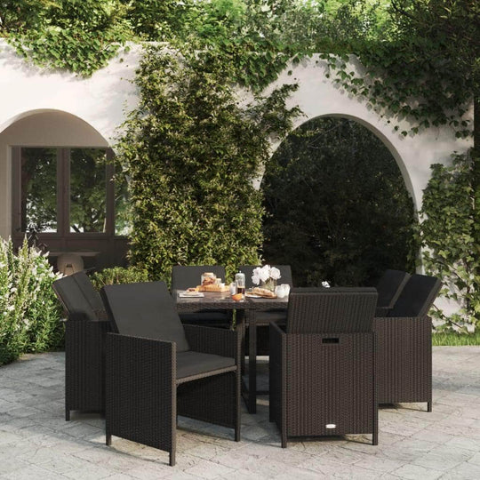 Rattan Noir Dining Delight: 9-Piece Black Poly Rattan