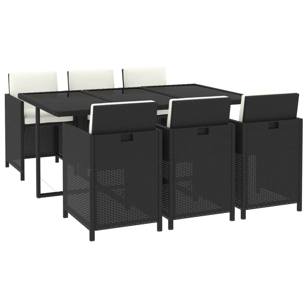 Rattan Noir Dining Splendor: 7-Piece Garden Dining Set in Black with Plush Cushions