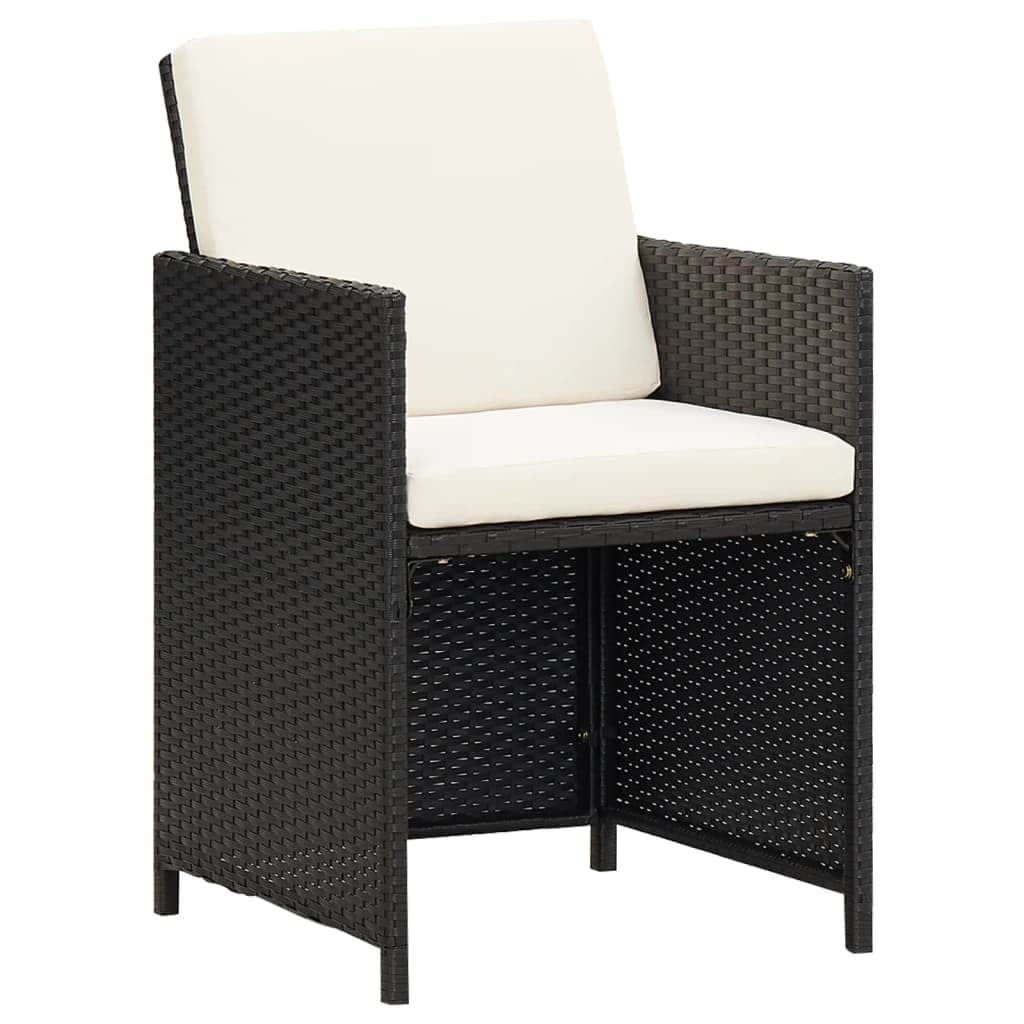 Rattan Noir Dining Splendor: 7-Piece Garden Dining Set in Black with Plush Cushions
