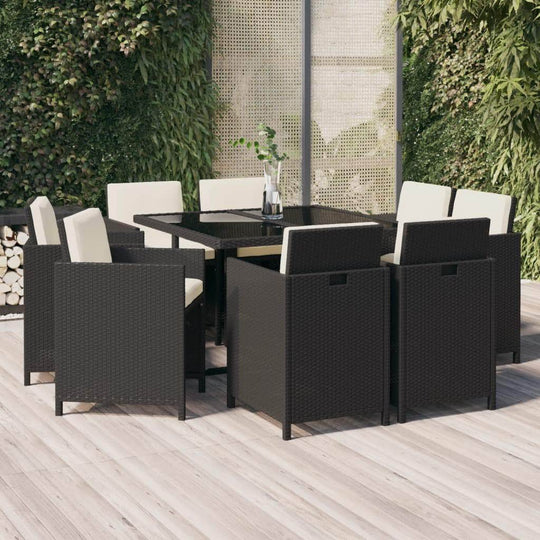 Rattan Noir Feast: 9-Piece Black Poly Rattan Garden Dining