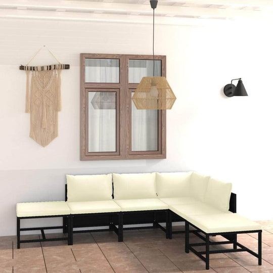 Rattan Noir Luxury: 6-Piece Garden Lounge Set with Plush