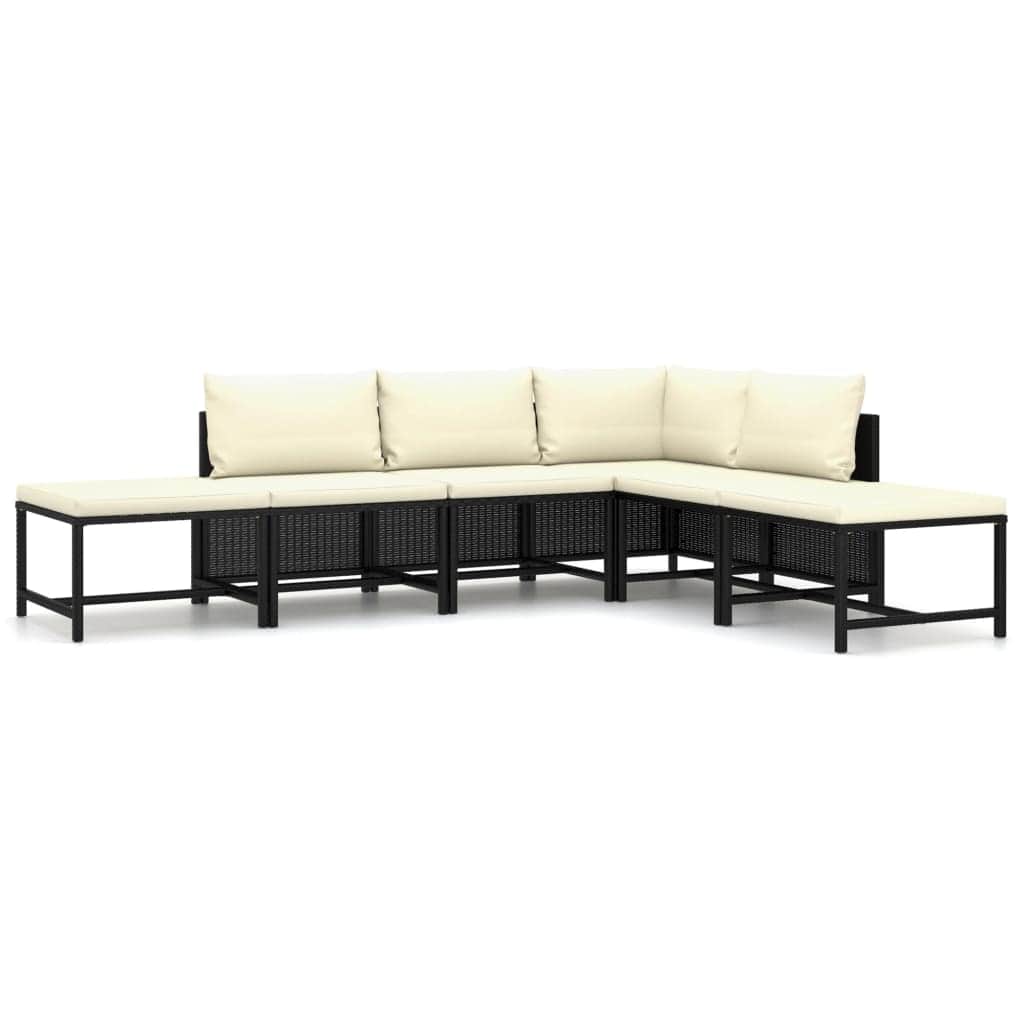 Rattan Noir Luxury: 6-Piece Garden Lounge Set with Plush Cushions