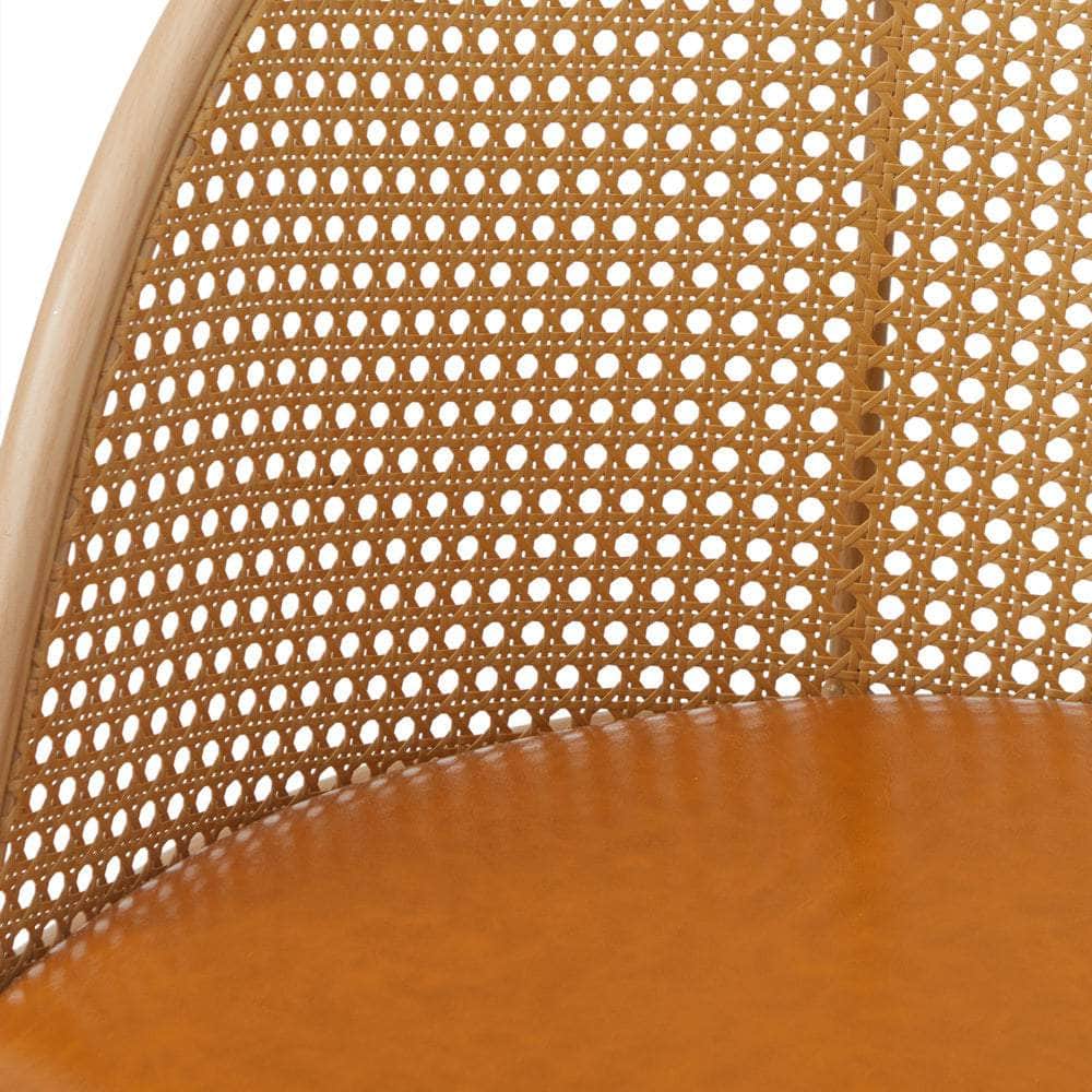 Rattan Office Chair PU Leather Seat Light Brown