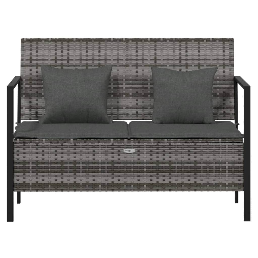 Rattan Romance: Grey 2-Seater Garden Bench with Cushions