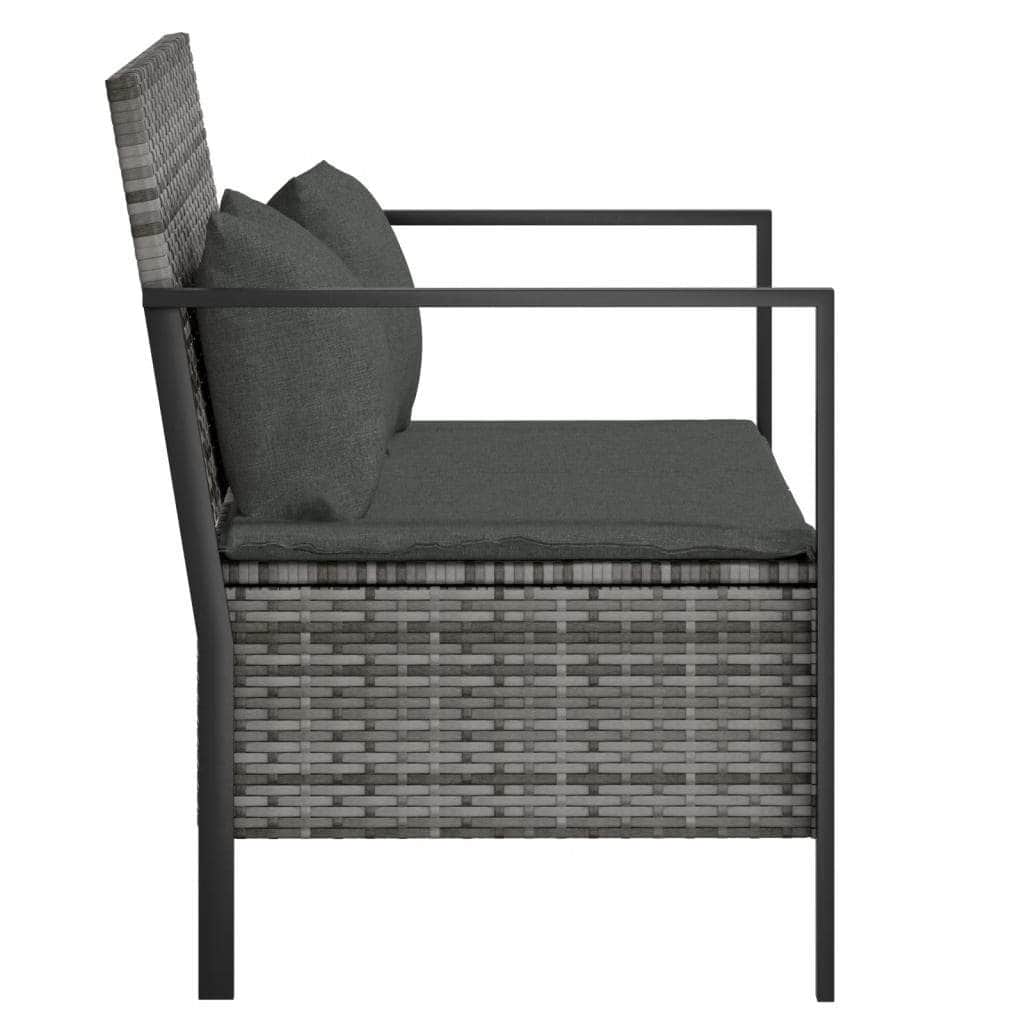 Rattan Romance: Grey 2-Seater Garden Bench with Cushions