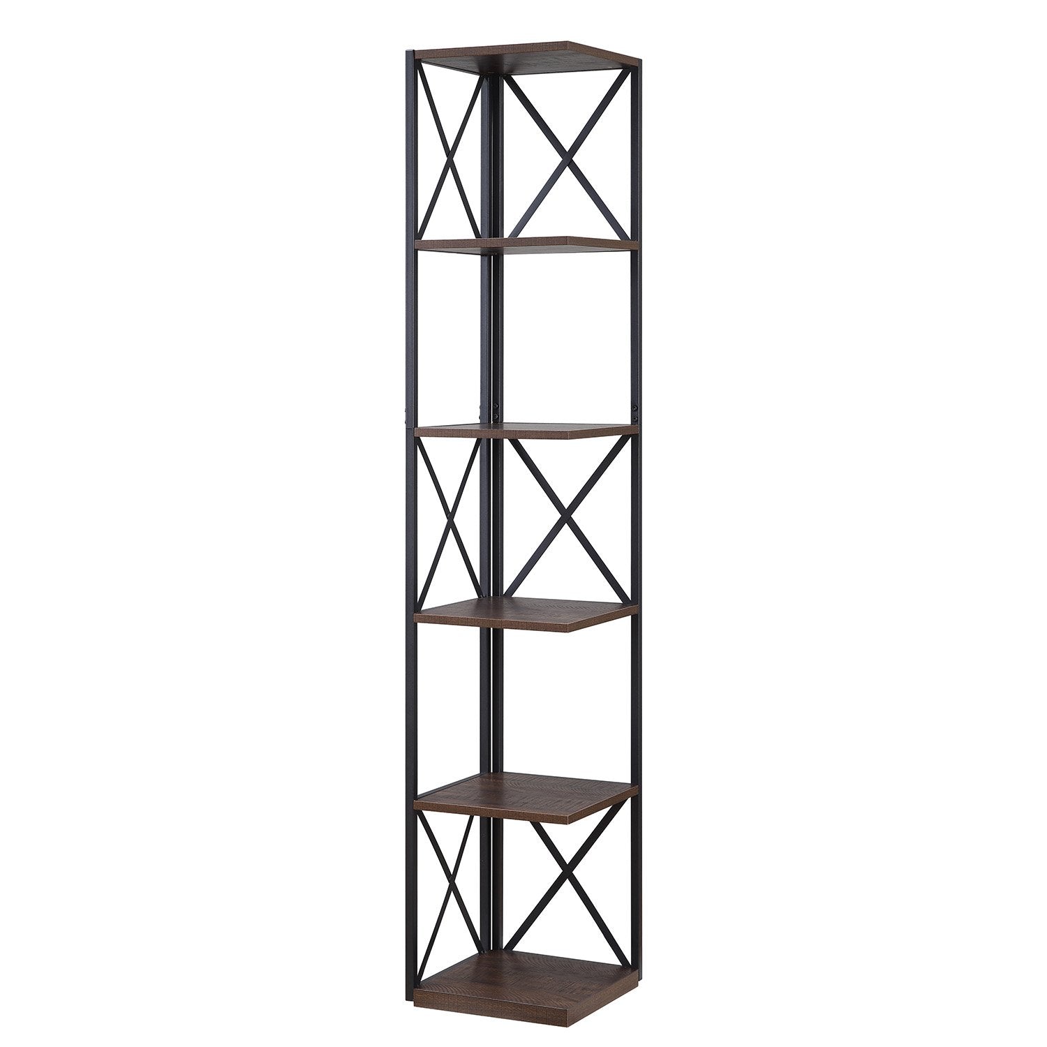 Nora 5-Tier Corner Bookshelf - Walnut/Black | Walnut colour